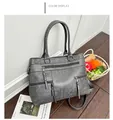 Chic grey large capacity faux leather handbag with multi-zipper detail for women - Gray