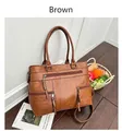 Elegant large brown tote bag in pebbled faux leather with multi-zipper front pockets - Caramel color