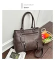 Deep coffee brown PU leather handbag with multiple zipper pockets and detachable strap - Coffee