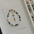 Set di gioielli in perle d'acqua dolce e avventurina verde con chiusura dorata - Bracciale / Verde Bianco Oro