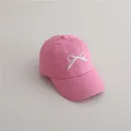 Pink children's baseball cap with white bow embroidery and adjustable back strap - 2-8 Years / Rose Pink
