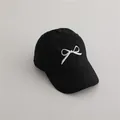 Casquette de baseball noire pour enfants avec broderie nœud blanc pour le soleil - 2-8 Ans (Tour de tête 49-52cm) / Noir