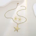 Elegant gold starfish necklace and matching stud earrings set with polished finish - Polished Starfish Shape Style (E6086-2)