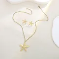 Golden starfish jewelry set with realistic texture including a necklace and earrings - Realistic Textured Starfish Style (E6050-2)