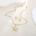 Golden starfish jewelry set with textured pendant necklace and matching stud earrings - Granular Textured Starfish Style (E5520-8)