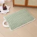 Sage green plush pet mat with white fleece trim and convenient carry handle - Green Grid Handheld Mat