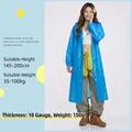 Blue semi-transparent EVA thick hooded raincoat with snap button closure for outdoors - Blue Adult Drawstring Style [150g 18-mil Frosted Extra Thick]