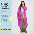 Pink thickened EVA reusable raincoat for adults featuring hooded design and elastic cuffs - Pink Adult Drawstring Style [150g 18-mil Frosted Extra Thick]