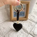 Chic black rhinestone heart keychain with gold ring and sparkling diamond leather strap - Black