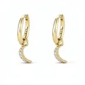 Pendientes de aro minimalistas en plata S925 con colgante de luna y circonitas - Plata 925 / Dorado