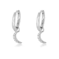 Pendientes de aro luna en plata S925 con circonitas microengastadas y contraste - Plata 925 / Blanco