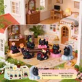 Black resin cat blind box figurines set in various cute summer theme poses - 80296 Little Black Summer Music Box 6 / Random