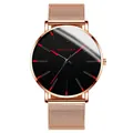 Minimalist quartz men's watch with rose gold mesh strap and black dial by MONYORN - Red Hands Rose Gold Case Rose Gold Mesh Band