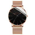 Rose gold quartz watch for men with black dial and Milanese mesh steel strap - Rose Gold Hands Rose Gold Case Rose Gold Mesh Band