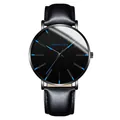 Modern black quartz watch with blue hands and textured black leather strap for men - Blue Hand Black Case Black Strap