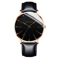 Classic men's quartz watch with black dial, rose gold case and black leather strap - Rose Gold Hands Rose Gold Case Black Leather Strap