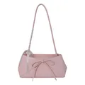 Pink PU leather shoulder bag with decorative bow and polka dot ribbon on pure white background - Pink