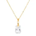 Golden stainless steel necklace featuring a large rectangular zircon pendant on a white background - Clear