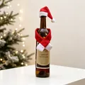 Mini bonnet de Noël et écharpe pour décoration de table et bouteilles de vin - Ensemble Bonnet et Écharpe de Noël 2 Pièces (H-JT322)