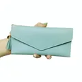 Pale blue long wallet for women with tassel pendant and minimalist envelope design - Blue