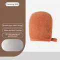 Brown flocking self tanning mitt with waterproof PE liner and soft velvet texture - Finger Sleeves / Brown