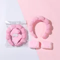 Ensemble bandeau et poignets en microfibre rose pour soins du visage et maquillage - Ensemble bandeau et bracelets / Rose