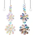 Iridescent flower crystal suncatcher with butterfly pendant in clear and blue hues - Bag Packaging