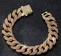 Collar cubano de 14mm en oro y rosa con diamantes incrustados en estilo industrial pesado - Pulsera 20CM / Oro Rosa