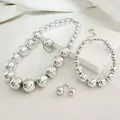 Elegant 4-piece silver jewelry set featuring polished sphere necklace, bracelet, and earrings - Silver CCB Style