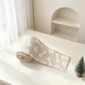 Cream linen ribbon with white paw and bone prints for Christmas pet gift wrapping - Dog Paw and Bones / Natural Hemp