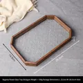 Octagonal wood tray with walnut finish and begonia patterned glass, size 29.3x19.5cm - Octagon Begonia Glass Tray - Walnut Color