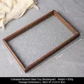 Retro walnut wood tray with embossed begonia flower glass base for desktop organization - Square Begonia Glass Tray - Walnut Color