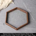 Large hexagonal wood tray with vintage begonia embossed glass bottom and dark finish - Begonia Glass Tray - Large Hexagon