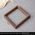 Square small retro walnut wood tray with embossed begonia flower glass 15x15cm size - Begonia Glass Tray - Small Square