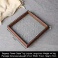 Square large wooden tray with begonia embossed glass bottom and dark brown wood grain - Begonia Glass Tray - Large Square
