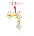 Gold plated S925 sterling silver diamond-shaped zircon labret stud measuring 1.2x5mm - Rhombus Style / Short Style / Gold