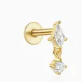 Gold plated S925 sterling silver labret stud with rhombus and round zircon stones - Rhombus Style / Long Style / Gold