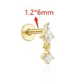 Gold flat back labret stud with rhombus and round cubic zirconia 1.2x6mm piercing - Rhombus Style / Medium Version / Gold
