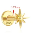 Gold plated S925 sterling silver star flat back earring stud 1.2x5mm size details - Star Style / Short Style / Gold