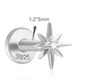 S925 sterling silver rhombus zircon labret stud earring with 1.2x5mm screw thread post - Star Style / Short Style / White Gold