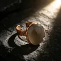 Macro shot of vintage copper ring with smokey quartz stone and hammered texture detail - Polished Smoky Quartz