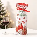 Christmas gnome wine bag with red ribbon drawstring and holiday festive prints - Gingerbread Man Gnome