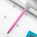 Pink metal ballpoint pen with a large clear diamond crystal top on a white surface - Light Lavender (Silver Parts)