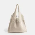 Minimalist beige crochet knit tote bag featuring retro hollow mesh design and textured finish - Hollow Mesh / 802 Apricot