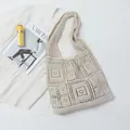 Chic cream white crochet knit tote bag with minimalist openwork mesh pattern - Hollow Geometric / 806 Cream Apricot