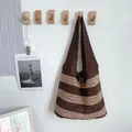 Brown and beige striped crochet shoulder bag with hollow mesh design in casual style - Striped Woven / 888 Brown Khaki
