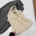 Minimalist beige crochet tote bag with hollow diamond pattern and integrated handle - Hollow Pattern / tt01 Apricot