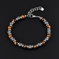 Bracelet en perles d'oeil de tigre et hématite avec fermoir mousqueton ajustable - Acier Inoxydable Hématite Losange Œil de Tigre