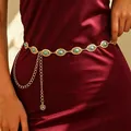 Bohemian gold metal waist chain with turquoise stones and layered sunflower charms - Golden Turquoise Oval Chain (X503-11)