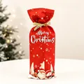 Detail of red Merry Christmas wine bottle bag with festive Santa and snowman printing - G-jt134 White Christmas Tree Bottle Cover